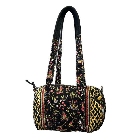 Vera Bradley Black and Yellow Weave Asian Print Quilted Zipper Small Duffle bag - Picture 4 of 9